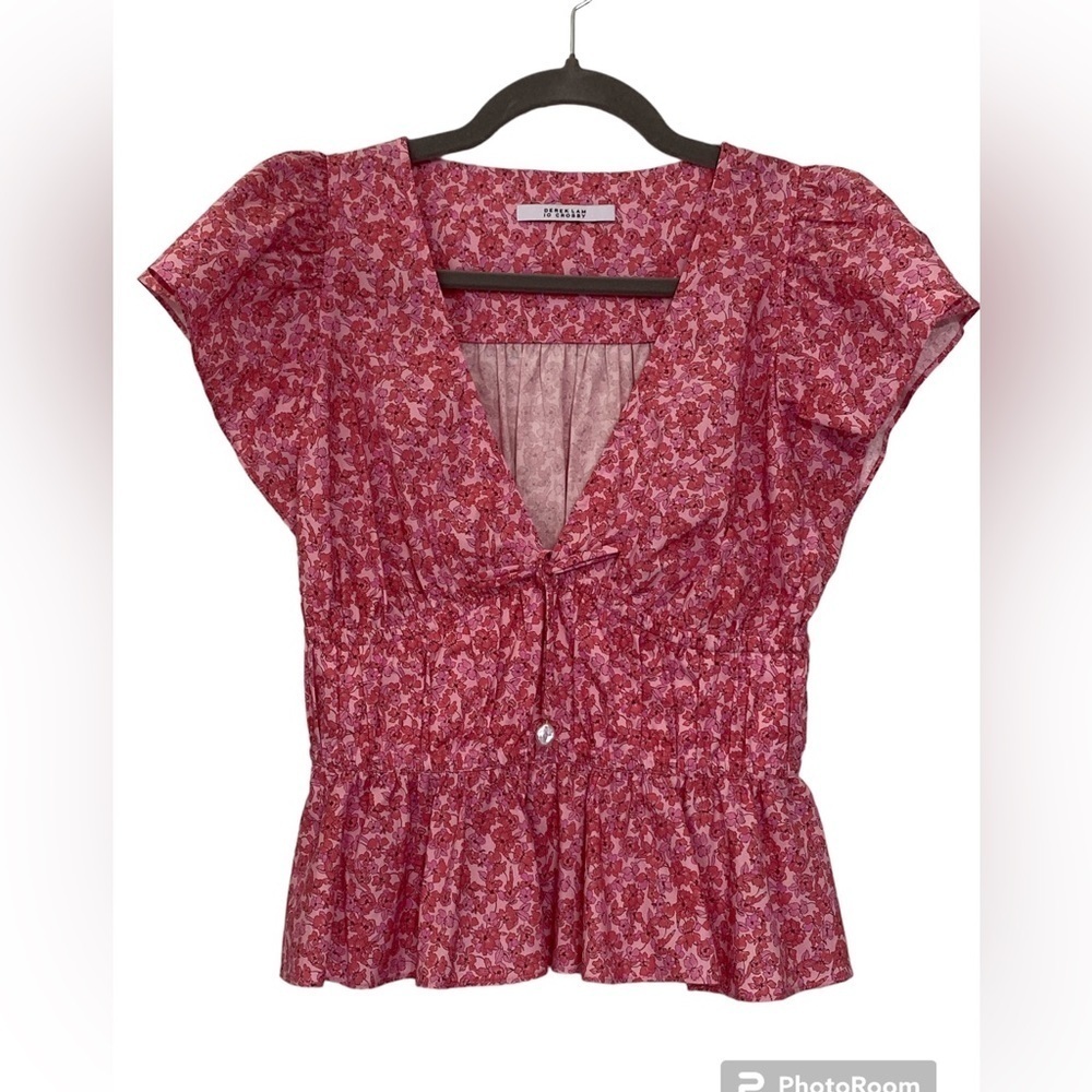 DEREK Lam 10 Crosby Roselyn Ruffled Floral Print Poplin Blouse Small
